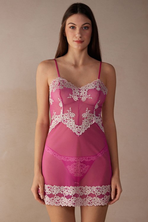 Pink - 213j - Valentine Pink / Ivory Intimissimi Pretty Flowers Babydoll | DHRFX9617