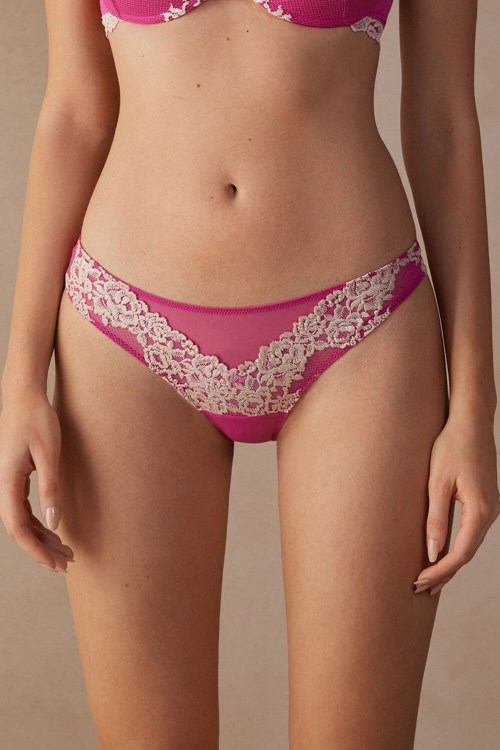 Pink - 213j - Valentine Pink / Ivory Intimissimi Pretty Flowers Brazilian | LAYDQ2381