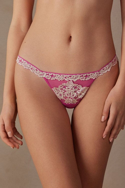 Pink - 213j - Valentine Pink / Ivory Intimissimi Pretty Flowers String Thong | RGPYM9084