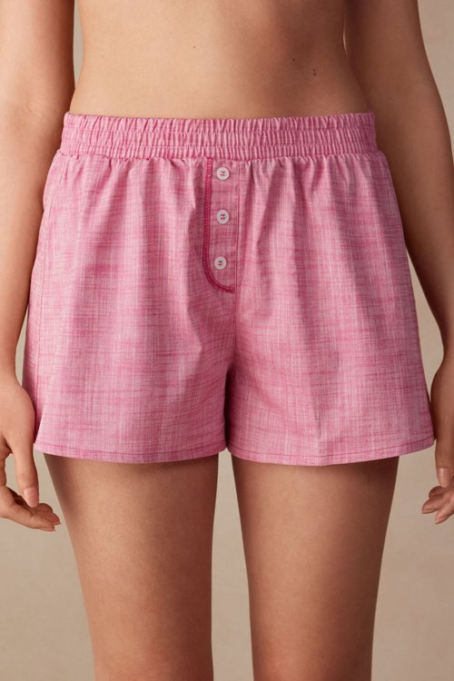 Pink - 248j - Chambray Valentine Pink Intimissimi Strawberry Milkshake Shorts in Cotton Cloth | KGOSR4679