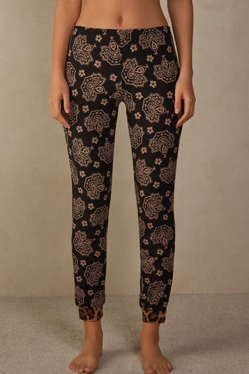 Print - 146j - Black Paisley / Animal Print Intimissimi Lady Animalier Modal Cuffed Pants | OXJIA0926