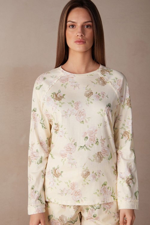 Print - 205j - Scent Of Roses Print Intimissimi Scent of Roses Long Sleeve Cotton T-shirt | QTUSI2175