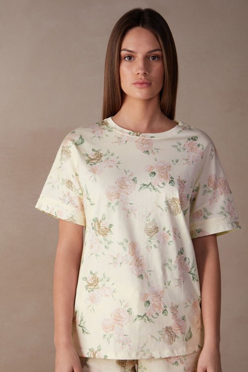 Print - 205j - Scent Of Roses Print Intimissimi Scent of Roses Short Sleeve Cotton T-shirt | RUALV1063