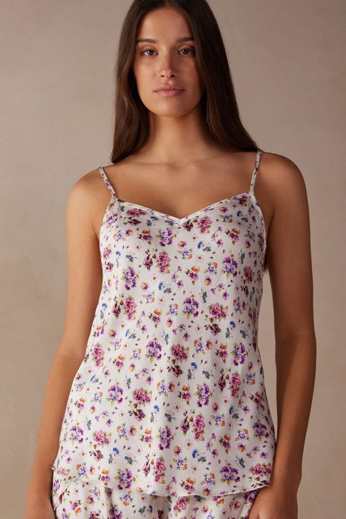 Print - 208j - White Spring Bouquet Print Intimissimi Dreaming of Spring Satin Top | OKLAV4185