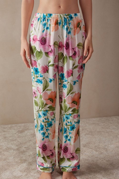 Print - 228j - Botanical Lyrics Print Intimissimi Botanical Lyrics Full Length Satin Pants | EHLUP8961