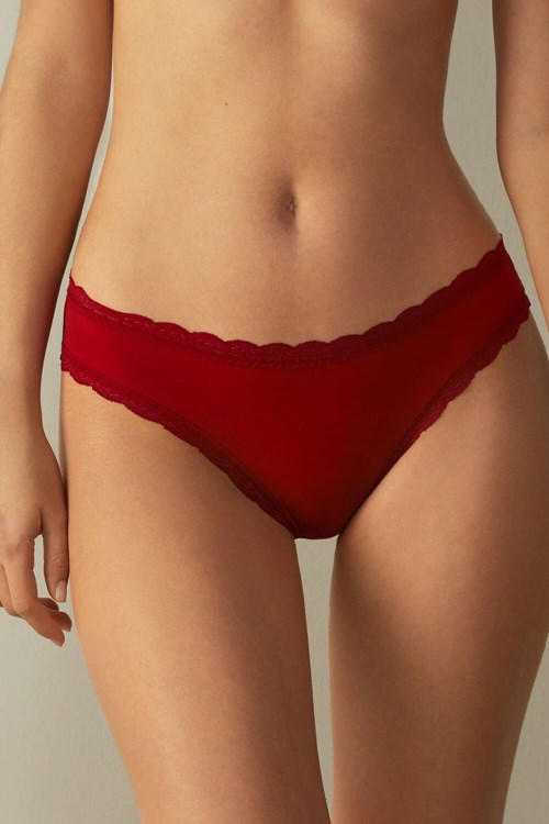 Red - 1473 - Red Intimissimi Cotton and Lace Panties | NYZOR2836