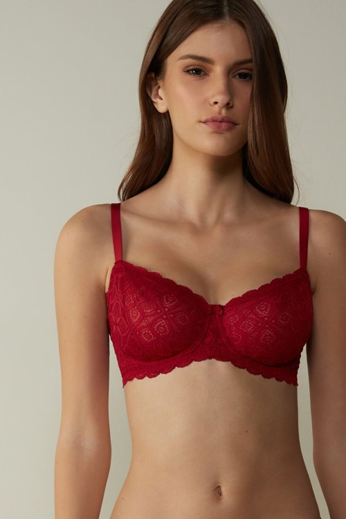 Red - 1473 - Red Intimissimi Daniela Balconette Bra in Lace | SQJPU4128