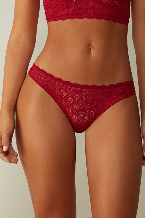 Red - 1473 - Red Intimissimi Lace and Microfiber Brazilian | OGXQN2093