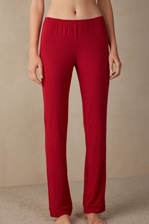 Red - 1473 - Red Intimissimi Long Micromodal Trousers | VAMHD2740