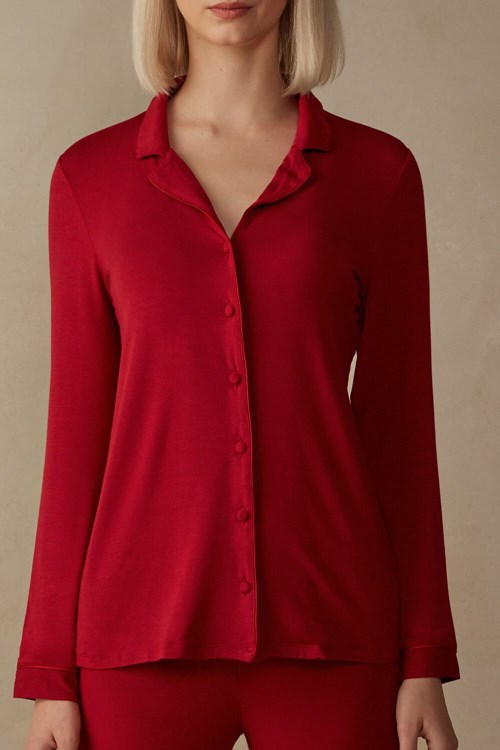 Red - 1473 - Red Intimissimi Long-Sleeve Micromodal Pajama Top | ELMYO0739