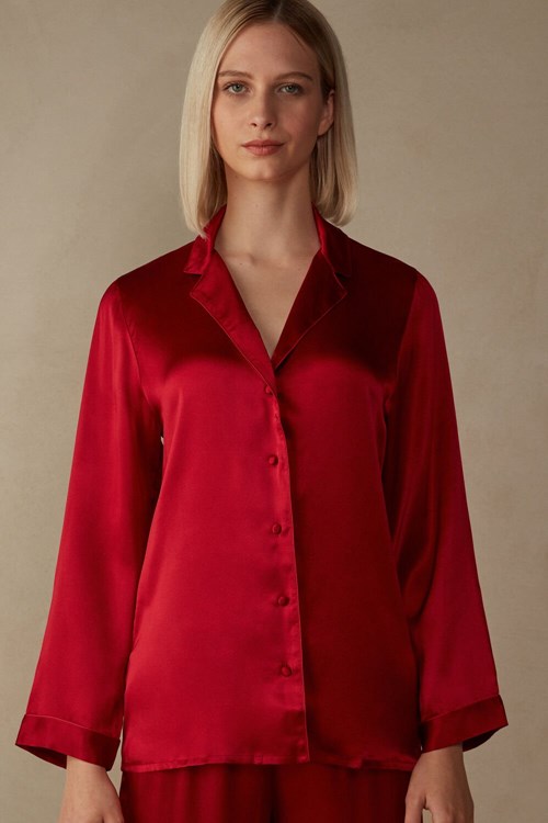 Red - 1473 - Red Intimissimi Mannish-Cut Jacket in Silk Satin | DAVQO6328