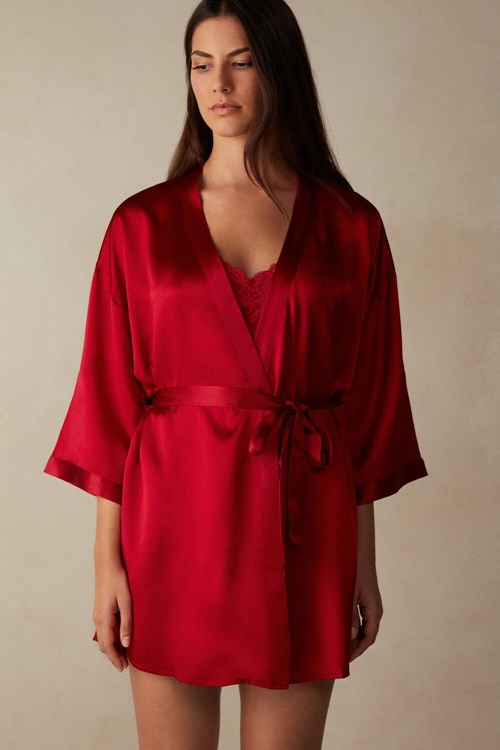 Red - 1473 - Red Intimissimi Silk Kimono | CZWBT8640