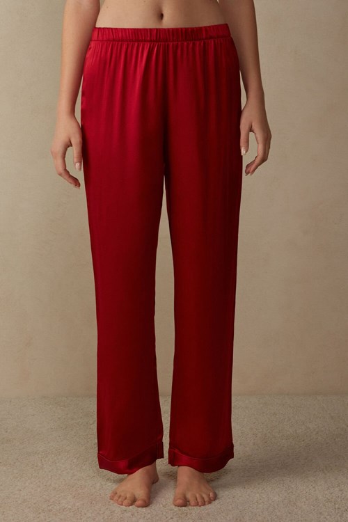 Red - 1473 - Red Intimissimi Silk Satin Pajama Pants | OEQYN7913