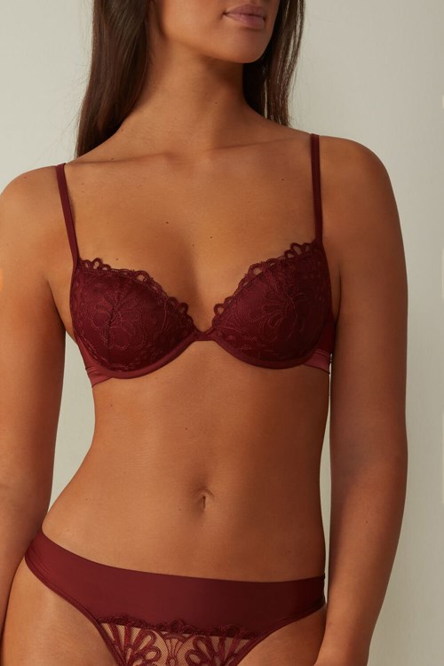 Red - 741i - Dark Red Intimissimi Romantic Life Bellissima Push-up Bra | CKPIE5834