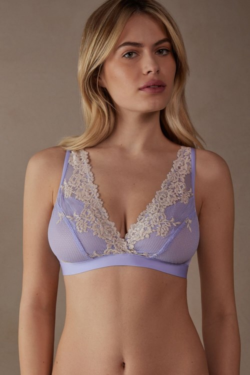 Violet - 214j - Sweet Lavender / Ivory Intimissimi Pretty Flowers Lara Triangle Bra | FKAZP4527