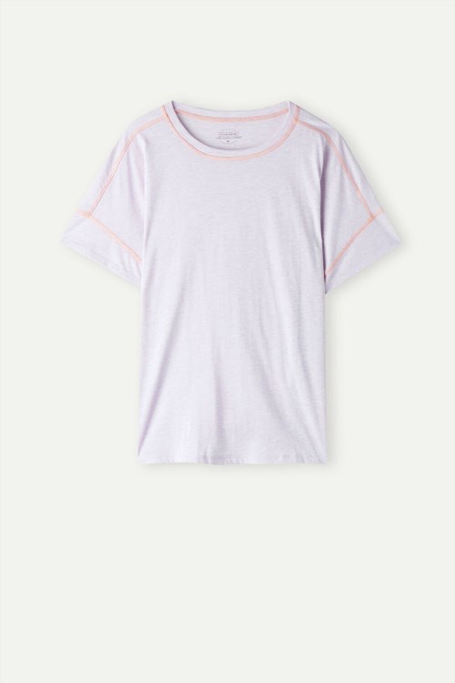 Violet - 3059 - Bianco Intimissimi Iris and Apricot Short Sleeve Supima® Ultrafresh Cotton Top | YIRLH7539