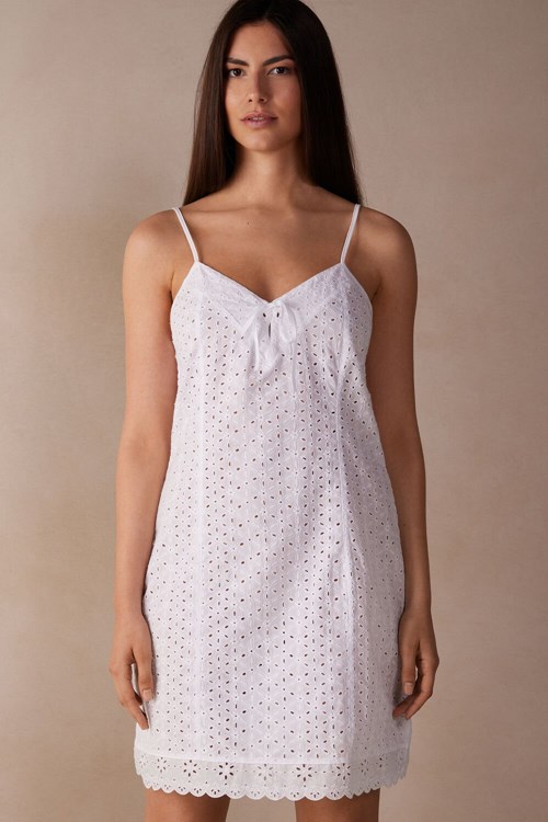 White - 001 - White Intimissimi Hello Sunshine Sangallo Lace Chemise | YOMTP7314