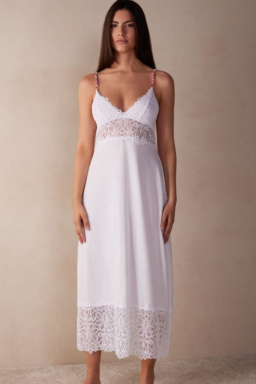 White - 001 - White Intimissimi Hot Summer Days Long Nightgown in Supima® Ultrafresh Cotton | AEIQU1852