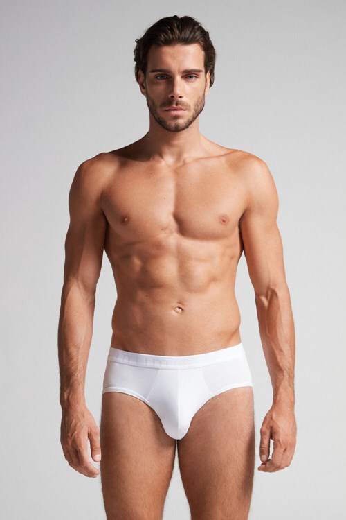 White - 001 - White Intimissimi Microfiber Briefs with Logo Detail | AWFCL9318