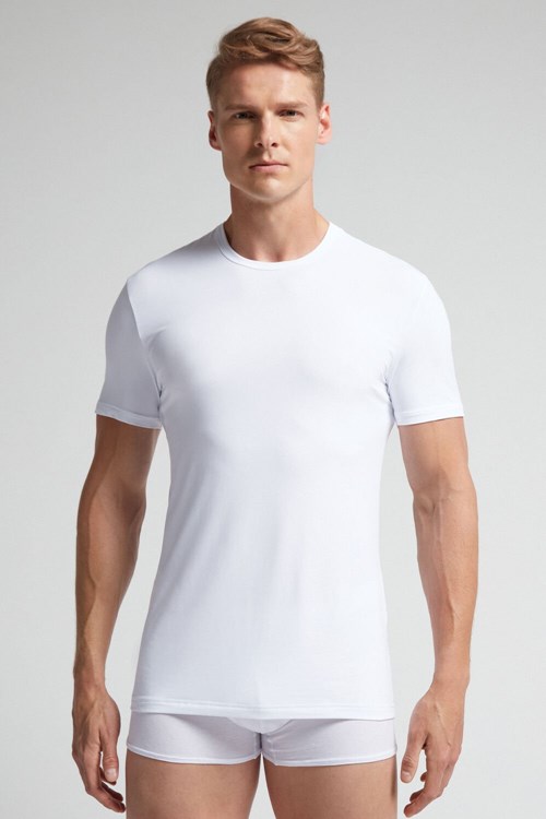 White - 001 - White Intimissimi Microfiber T-shirt | TJULW7896