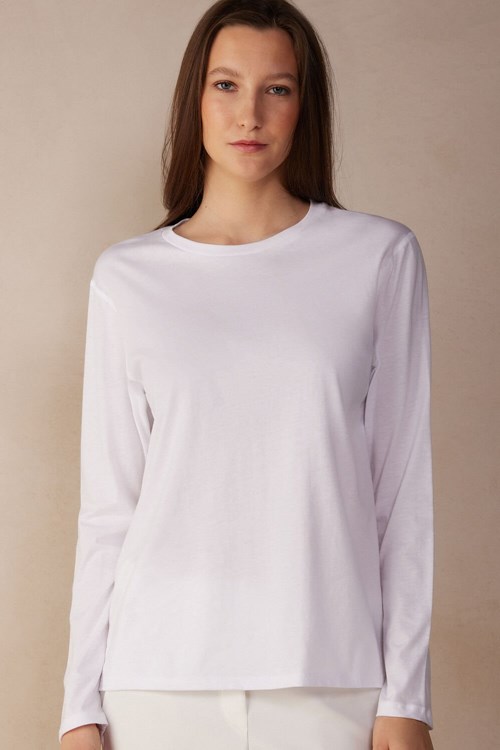 White - 001 - White Intimissimi Oversized Long Sleeve Top in Supima® Cotton | LCIKB6157