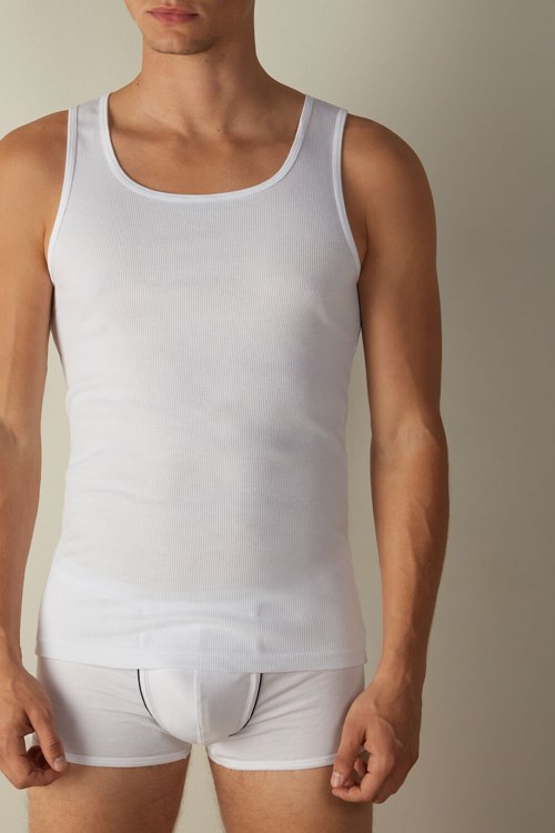 White - 001 - White Intimissimi Ribbed Supima Cotton Tank Top | EYWUL1367