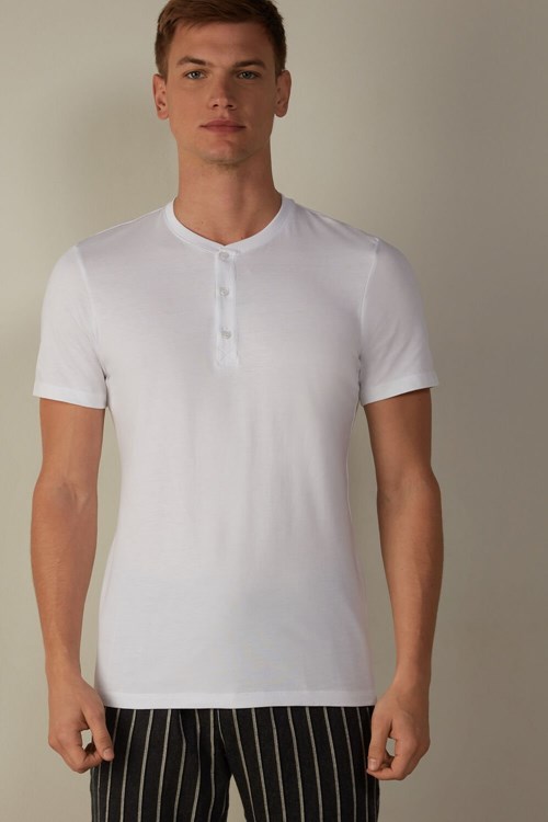 White - 001 - White Intimissimi Short-Sleeved Supima® Cotton Shirt | CBOWY7398