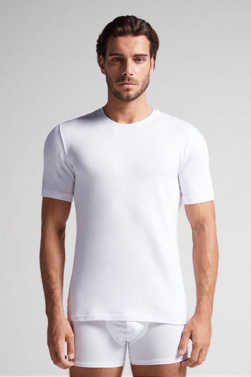 White - 001 - White Intimissimi Short-Sleeve Modal-Cashmere Top | LJQMH3218