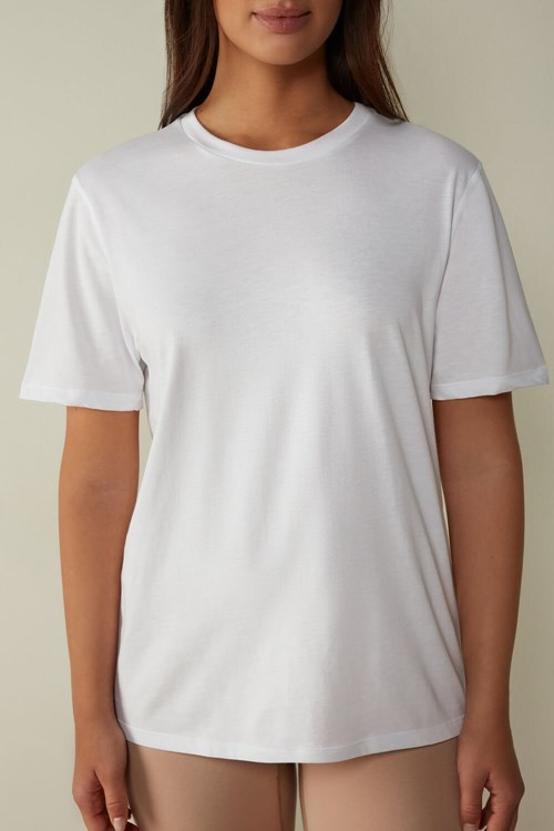 White - 001 - White Intimissimi Short-Sleeved Supima® Cotton Top | XCFEQ1453