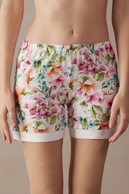 White - 229j - Small Botanical Lyrics Print Intimissimi Botanical Lyrics Modal Shorts | PGBXZ9420