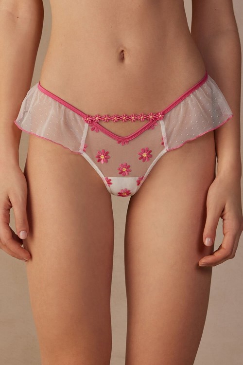 White - 239j - Fuchsia Pink / Talc White Intimissimi Sweet Like Daisies ‘80s Style Brazilian | VEMNC8960