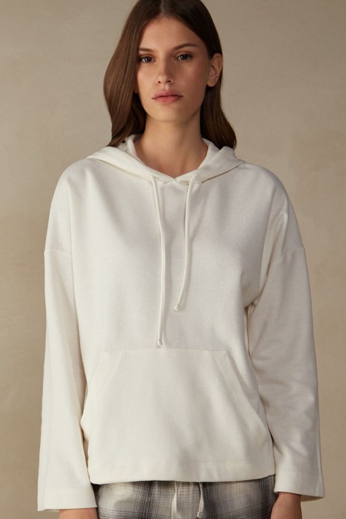 White - 2986 - Cream Intimissimi Warm Cuddles Hooded Top | FKYJR6192