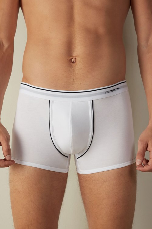 White - 6986 - White / Blue Intimissimi Supima® Cotton Boxers | HZAUF1569