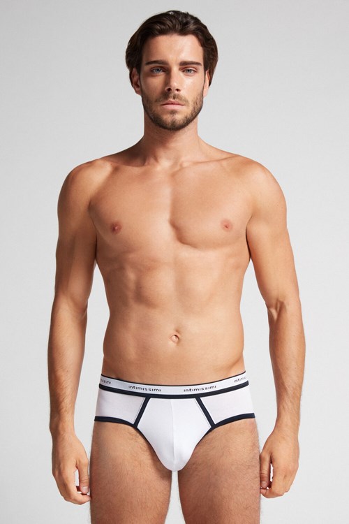 White - 6986 - White / Blue Intimissimi Natural Fresh Supima® Cotton Briefs with Logo | PJGLT5619