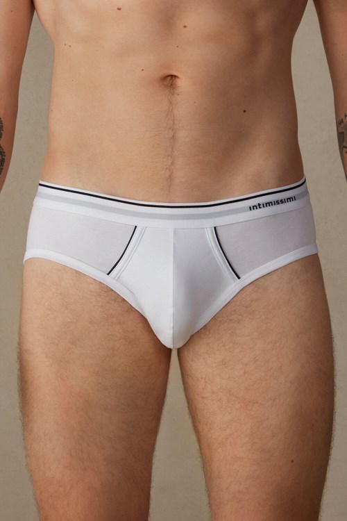 White - 6986 - White / Blue Intimissimi Supima Cotton Briefs with Visible Elastic | YNLIB1856