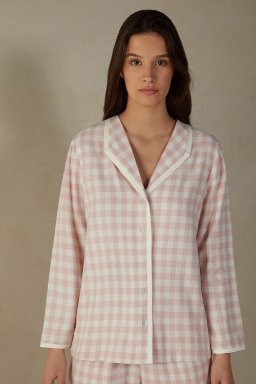 White - 895i - Pink Check / Talc Intimissimi Gingham Lover Shirt in Brushed Cloth | TMSCL9763