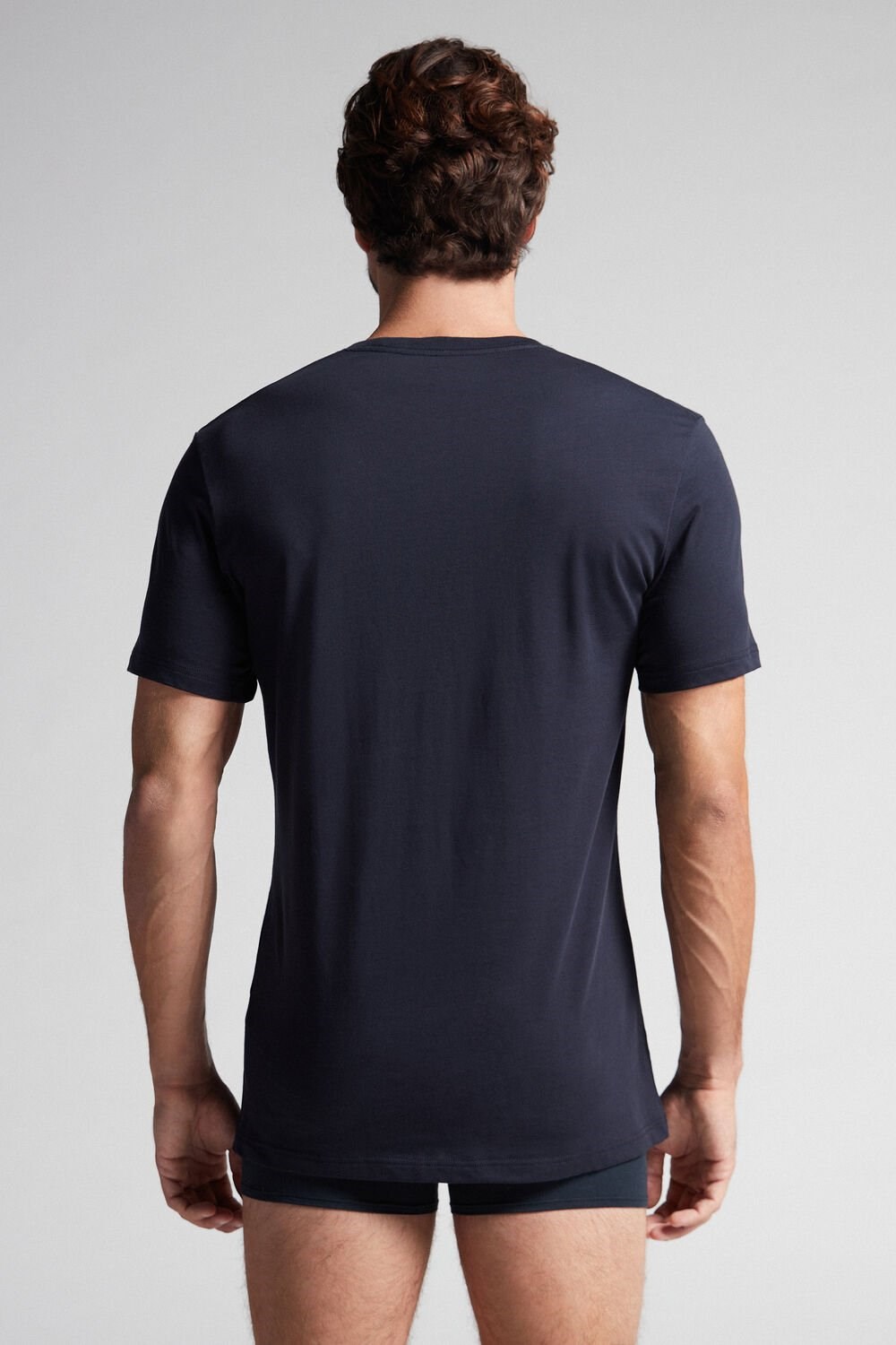 800 - Midnight Blue Intimissimi Short Sleeve Crew Neck T Shirt in Supima® Cotton | MCTPN2984