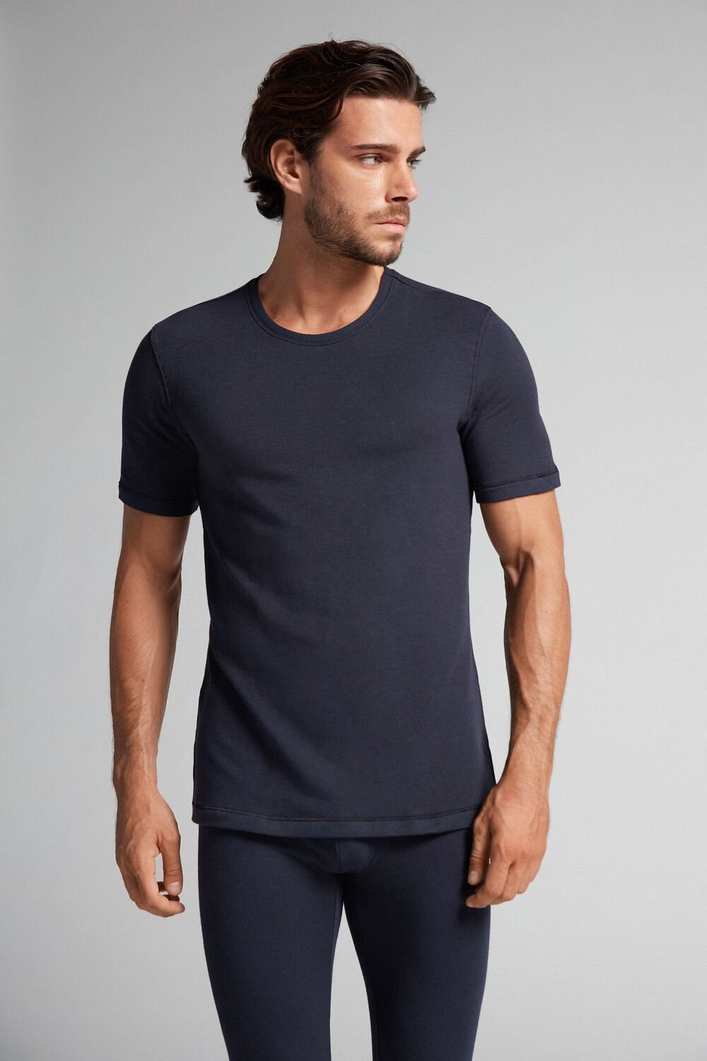 800 - Midnight Blue Intimissimi Short-Sleeve Modal-Cashmere Top | OBHUV3804