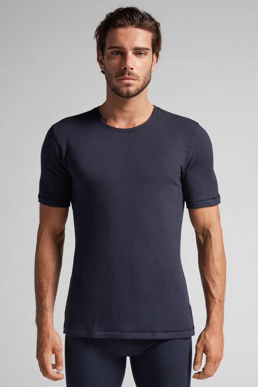 800 - Midnight Blue Intimissimi Short-Sleeve Modal-Cashmere Top | OBHUV3804