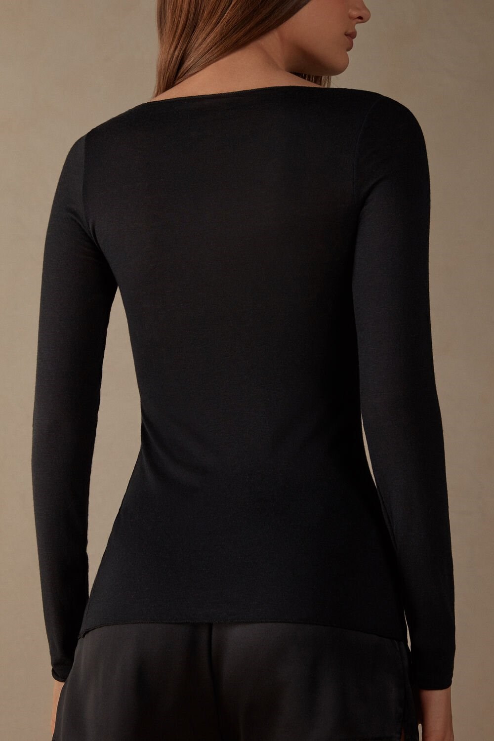 Black - 019 - Black Intimissimi Boat Neck Modal Cashmere Ultralight Top | LMCVQ5273