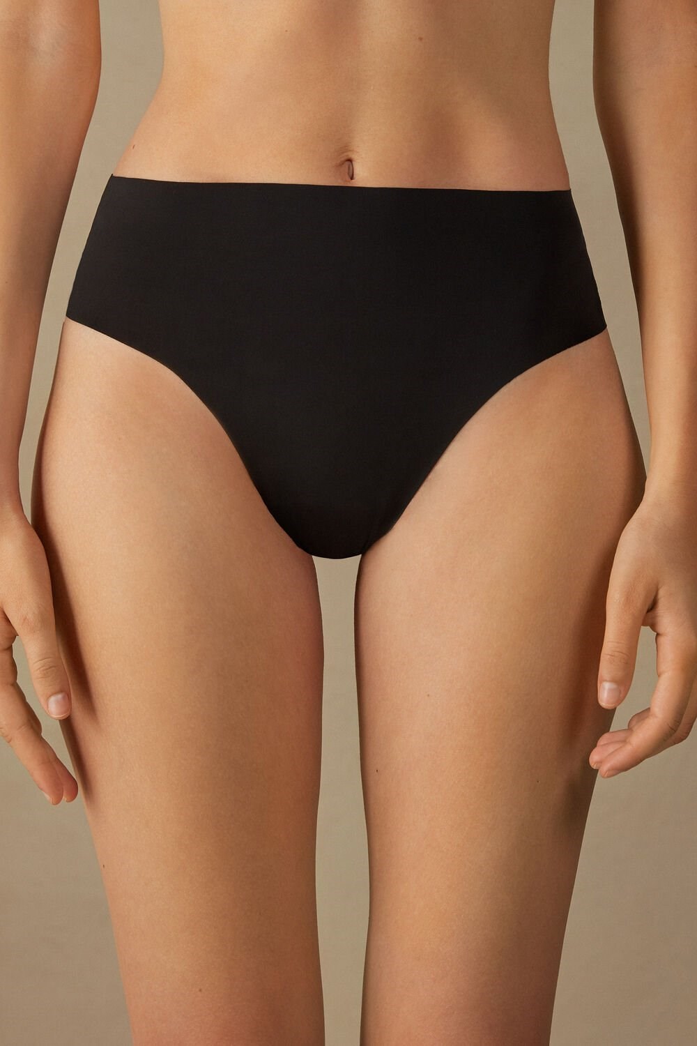 Black - 019 - Black Intimissimi High Waist Thong in Seamless Ultralight Microfiber | CWBFG9275