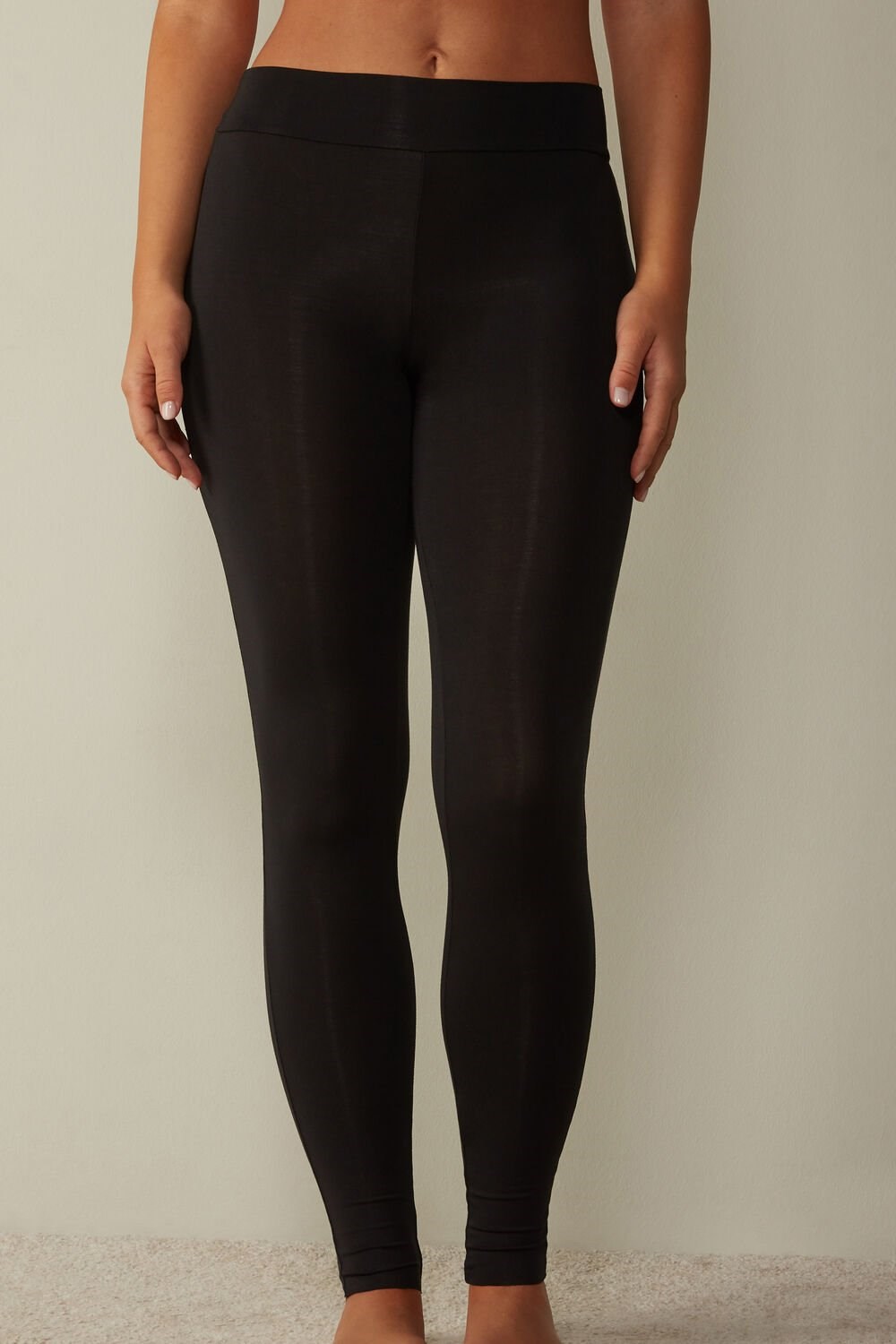 Black - 019 - Black Intimissimi High-Waisted Micromodal Stirrup Leggings | XYCHJ1235