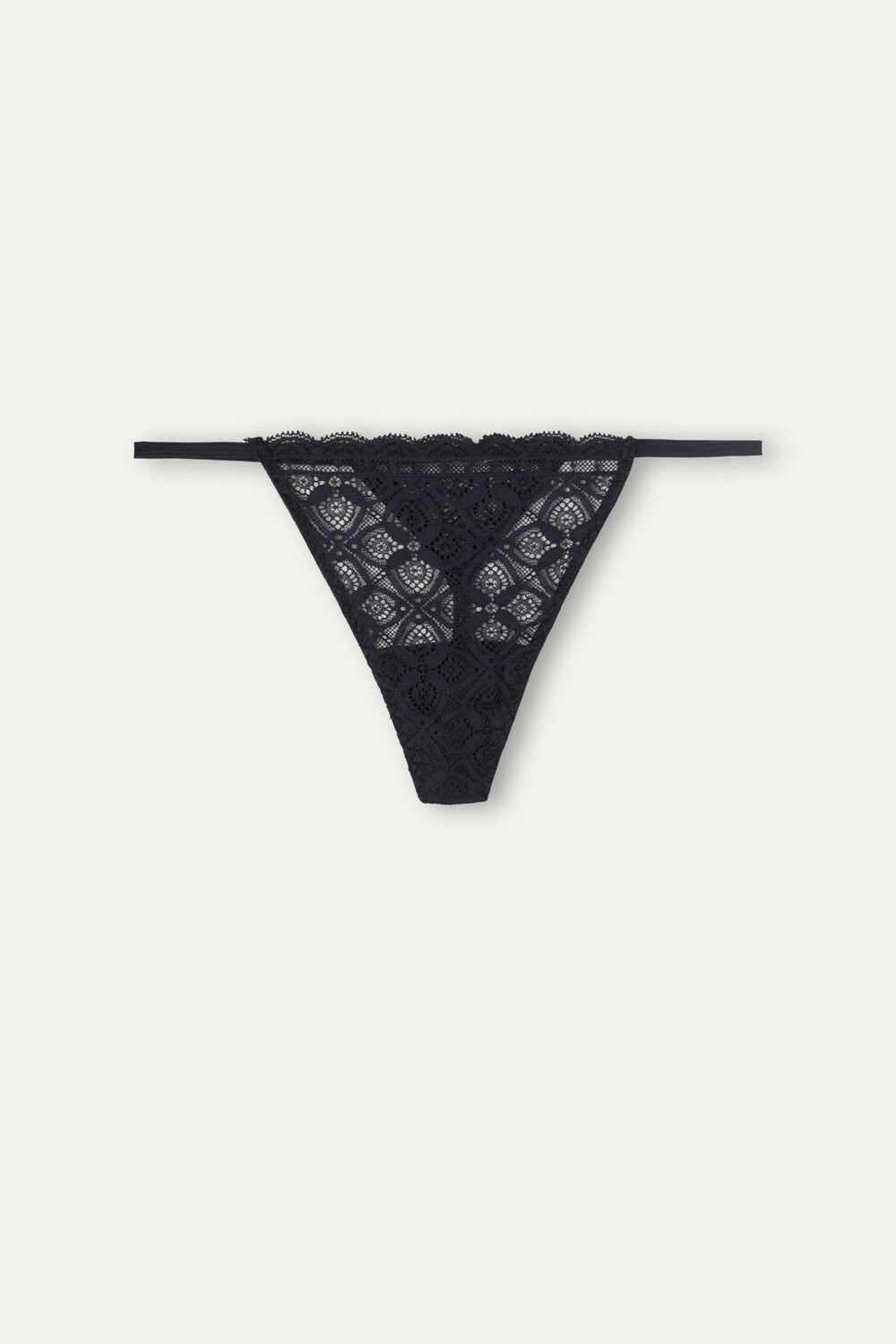 Black - 019 - Black Intimissimi Lace String Thong | UGDTK9047