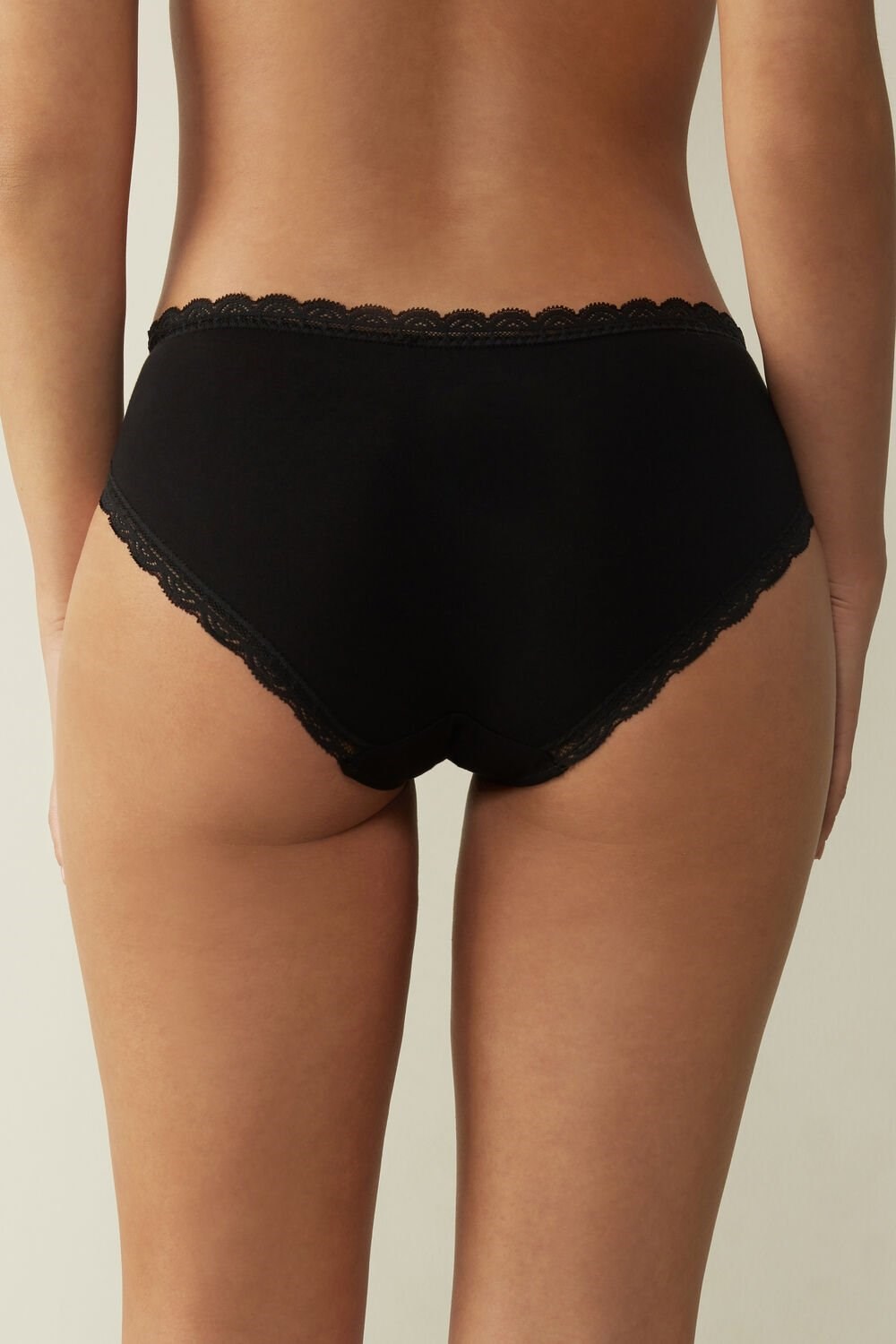 Black - 019 - Black Intimissimi Lace and Cotton High Rise Panties | GVYWS3645