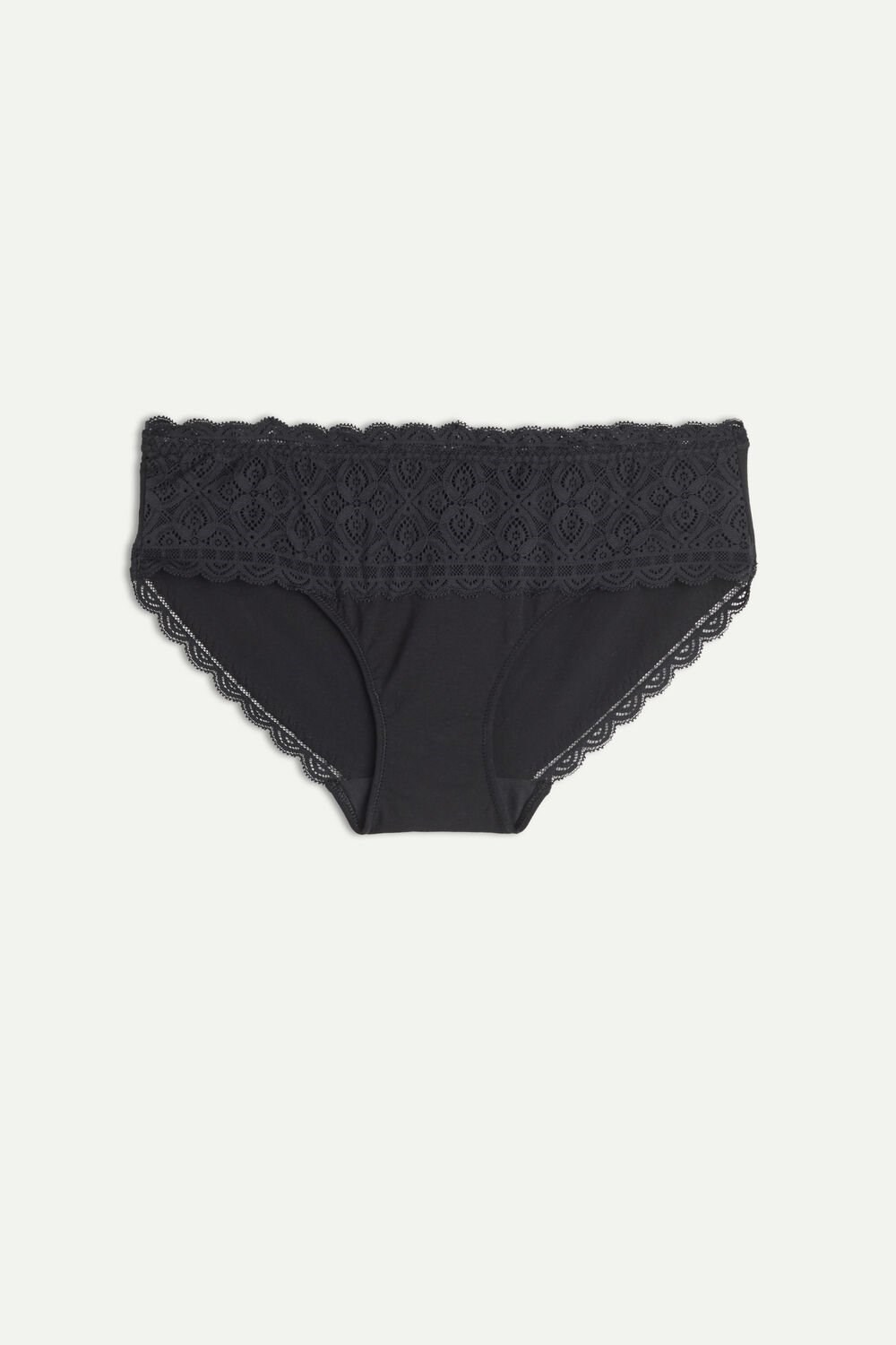 Black - 019 - Black Intimissimi Lace and Cotton High Rise Panties | GVYWS3645