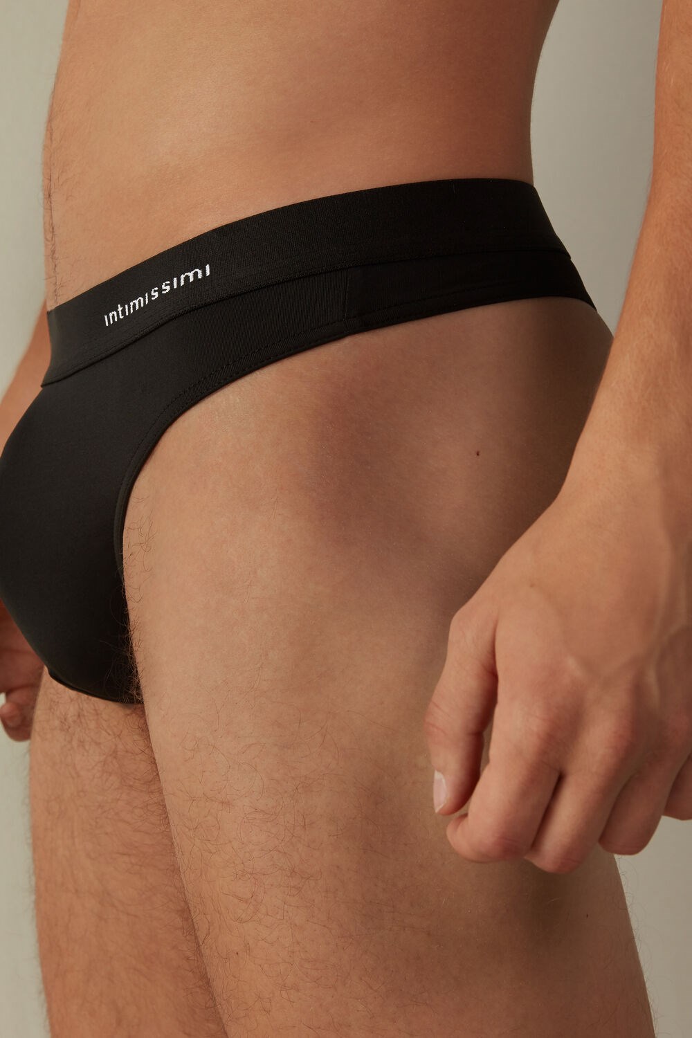 Black - 019 - Black Intimissimi Logo Detailed Microfiber Thong | QIZED6840