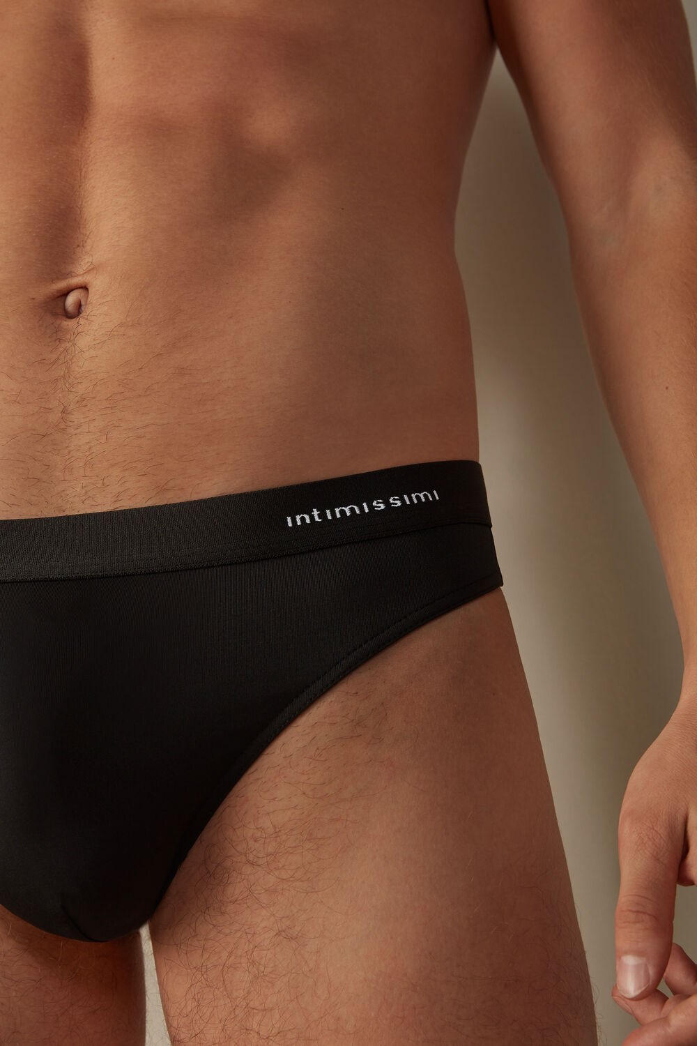 Black - 019 - Black Intimissimi Logo Detailed Microfiber Thong | QIZED6840