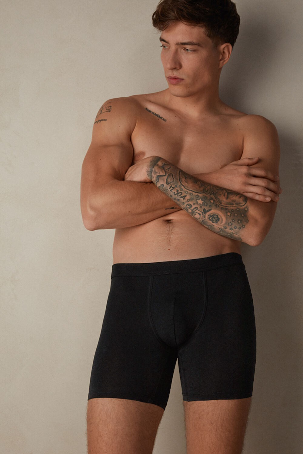 Black - 019 - Black Intimissimi Long Boxers in Stretch Supima® Cotton | HIPXO8346