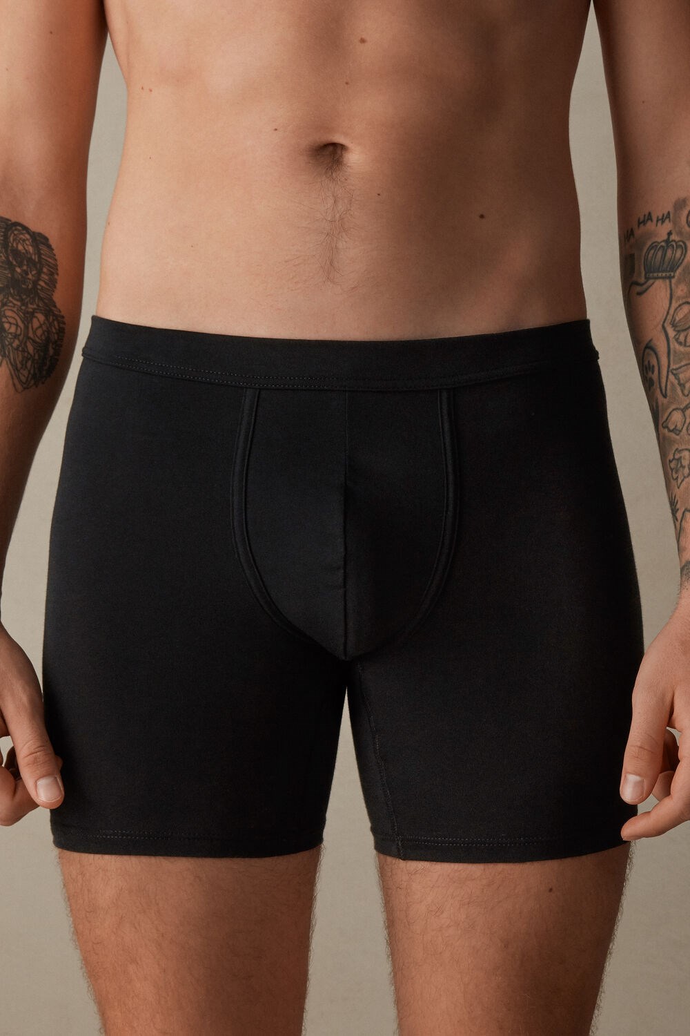 Black - 019 - Black Intimissimi Long Boxers in Stretch Supima® Cotton | HIPXO8346