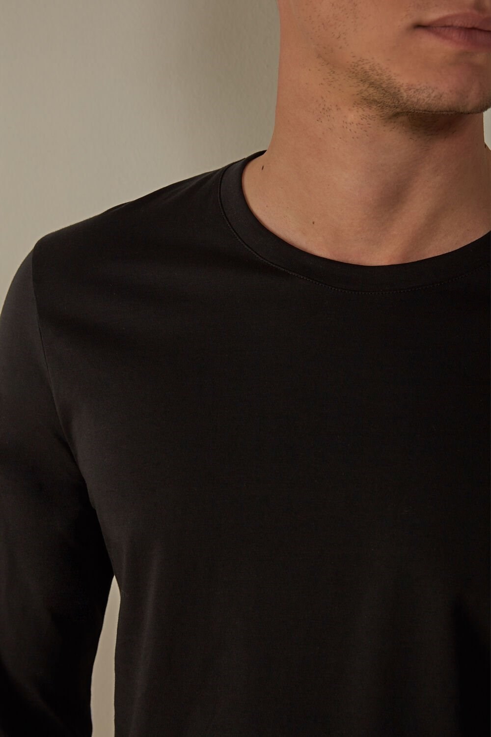 Black - 019 - Black Intimissimi Long-Sleeve Supima® Cotton Top | GFSZE5803